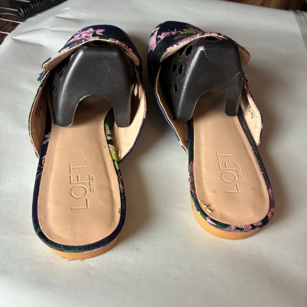 LOFT Blue Floral Monk Strap Mule Shoes Women's 9 Pointed-Toe Satin Asian Shimmer - Picture 6 of 13